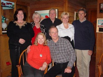 Jane (Green) Dyer, Kathy (Coddington) Mathew, mois, Sandy (Rock) Townley, Sandy (Rock) Townley, John Winfree—seated, my bride Linda, Tom Metz